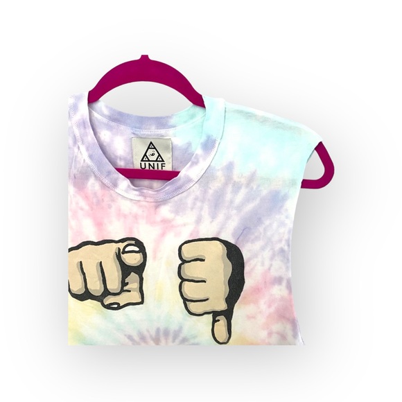 HTF: new UNIF ☮︎︎ Emoji You Suck Muscle Tee T Shirt ☮︎︎ Pastel Tie Dye ☮︎︎ Small - Picture 5 of 14